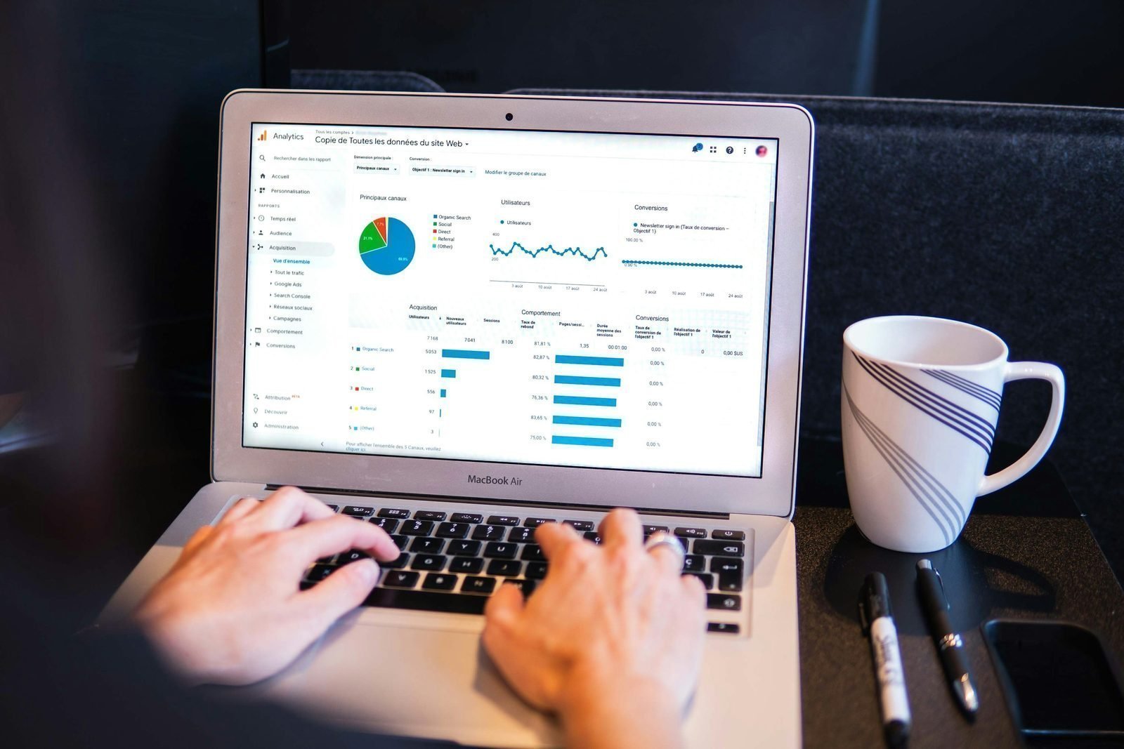 A search performance dashboard on a laptop screen